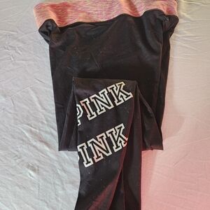 PINK Victoria’s Secret Yoga Leggings Black Logo Side Pocket Pink Waist M
